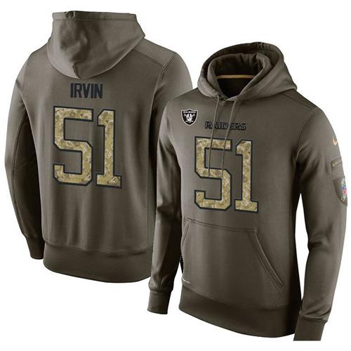 NFL Men's Nike Oakland Raiders #51 Bruce Irvin Stitched Green Olive Salute To Service KO Performance Hoodie